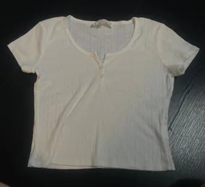 Hippie Rose White Pointelle Heart Knit Henley Short Sleeve Top Large thumbnail 1