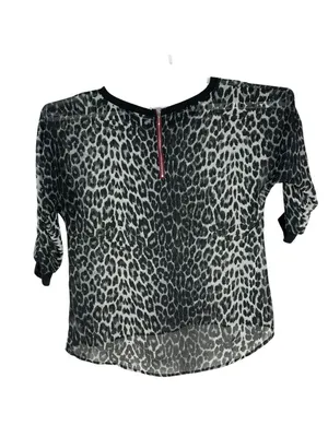 Maurices Womens Leopard Print Sheer Top XL Black & White Lightweight Style thumbnail 2