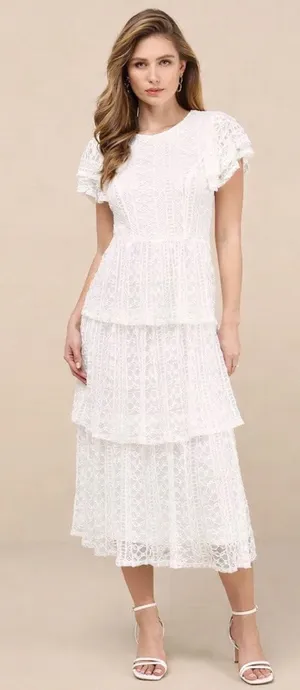 NWT Lulus Whimsical Spirit Ivory Lace Tiered Backless Midi Dress Engagement XS thumbnail 1