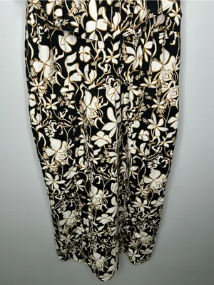 Ava & Viv Linen Blend Ruffle Top Black and Tan Floral Dress Size XXL thumbnail 6