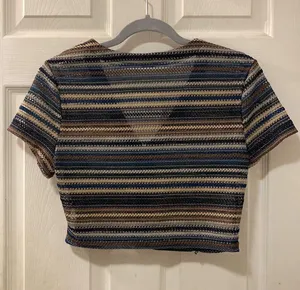 V-neck Button Placket Striped top thumbnail 3