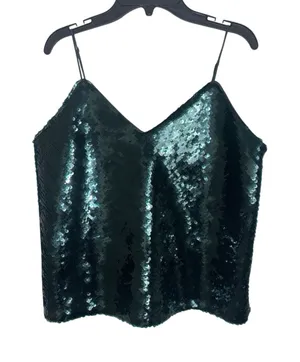 Express Dark Green Sequin Cami Tank Top S Going Out Holiday Party thumbnail 1