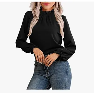 NEW Black long Sleeve Blouse Career Mock Neck Ruffle Top M thumbnail 3