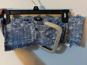 NWT Pretty little thing denim crop top size 6 thumbnail 1