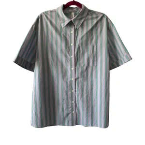 Anthropologie Lilac & Green Stripe Short Sleeve Button Up Shirt Womens XS Cotton thumbnail 2