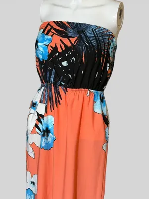 Tyche Coral Strapless Floral Maxi Dress with Blue Accents thumbnail 3