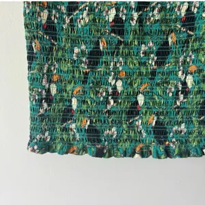 Anthropologie Dolan Left Coast Smocked Puff Sleeve Green Toucan Print Top Floral thumbnail 8