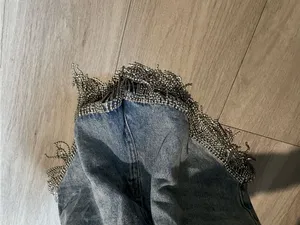 Twelve by Twelve Light Blue Denim Shorts with Silver Beaded Fringe thumbnail 5