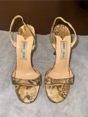 Jimmy Choo Metallic Gold Snakeskin Stiletto Slingbacks thumbnail 2