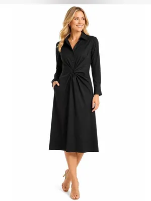 Scoop Women's Side Knot Poplin Midi Shirt Dress with Long Sleeves Size Medium thumbnail 3