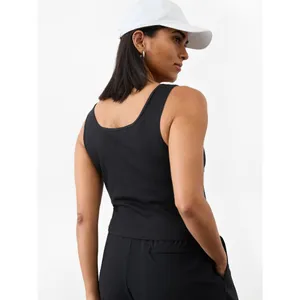 New Athleta M Signature Rib Square Neck Crop Tank Black Medium thumbnail 3
