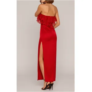 LOVERS + FRIENDS Sylvia Strapless Satin Gown, Flame Scarlet, Medium thumbnail 3