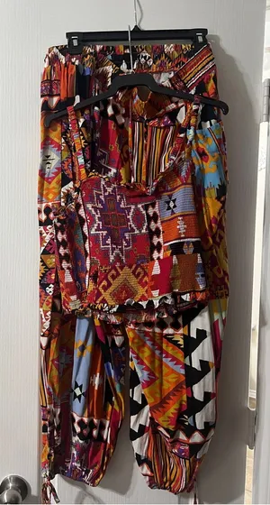 Vibrant Multicolor Boho Print Harem Pants Red Size L thumbnail 1