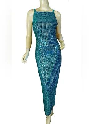 Vintage 1990'S All That Jazz Teal/Aqua Sequin Mesh Formal Dress (5/6) thumbnail 2