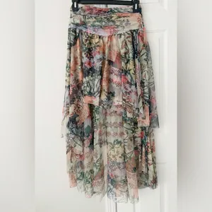 Anthropologie High-Low Tulle Maxi Skirt in Floral Pink Size 16 NWT Garden Party thumbnail 7
