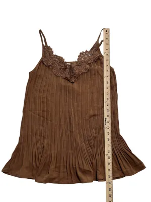 BiBi Brown Pleated Cami with Lace Trim Size XL thumbnail 4