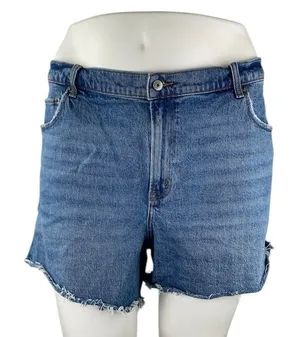 Abercrombie & Fitch Blue High Waisted Frayed Raw Hem Denim Jeans Dad Shorts 36 thumbnail 1