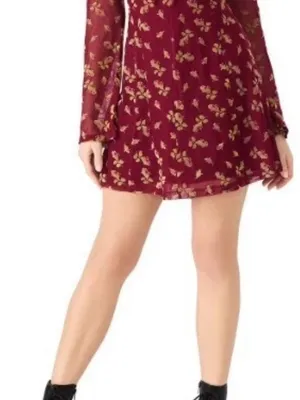 Betsey Johnson Burgundy Floral Long-Sleeve Mini Dress thumbnail 1