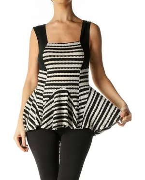 XS Free People Knit Striped Peplum Tank Top D1 thumbnail 1