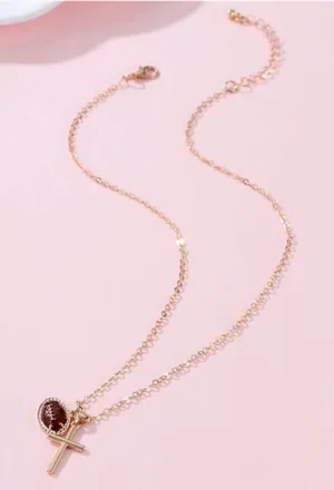 Gameday Sports Enthusiast Cross Necklace-Football thumbnail 1