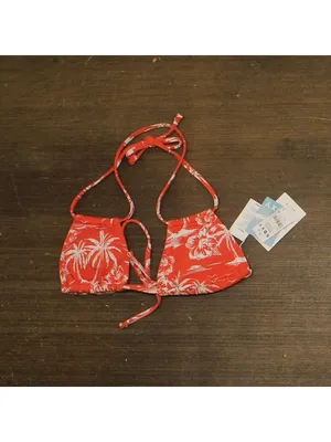NWT Roxy Double Strap Triangle Bikini Top 434002092 Red Orange Palm M thumbnail 3
