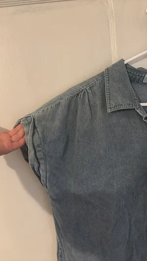 Denim Dress Button Up Short Sleeve Collared Neck thumbnail 4