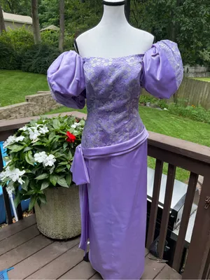 Vintage Lilac Floral Midi Dress with Puff Sleeves thumbnail 2