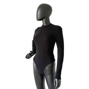 Mock Neck Bodysuit One Piece Blouse Open Back Backless Cut Out Back Top Long Sleeve thumbnail 2