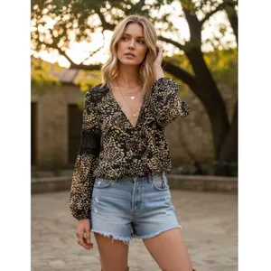LOVESTITCH Women's Lace Detail Printed Bell Sleeve Blouse Size‎ M Boho thumbnail 8