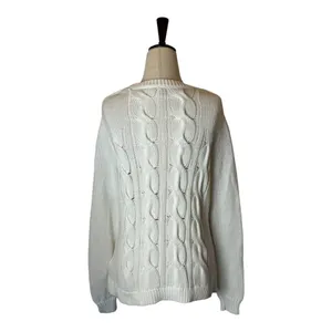 J Crew Sweater Women‎ Small White Cotton Crew Neck Cable Knit Pullover Preppy thumbnail 2