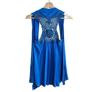 Santiki Crochet Racerback Open Front Vest Medium Blue Womens Boho Draped thumbnail 5
