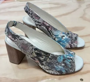 Robertson Madison Blue Snakeskin Leather Peep Toe Slingback Block‎ Heel Shoes 37 thumbnail 1