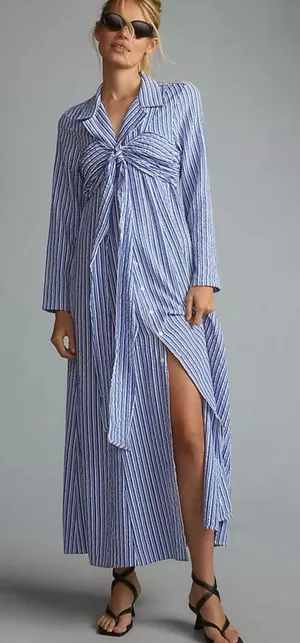 Anthropologie Porridge Tie-Front Shirt Dress XL thumbnail 1