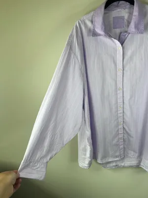 Aerie Good Day Button Down Shirt Lavender Striped Oversized Cotton Boyfriend XXL thumbnail 5