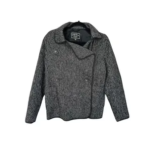 Lucky Brand Womens Coat Drape Front Wool Size Medium‎ Black Grey Jacket Button thumbnail 2