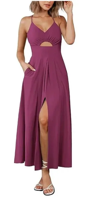 BTFBM Women's S V-Neck Cutout Strappy Maxi Dress thumbnail 1