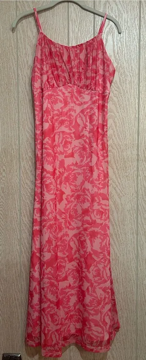 Zesica Spaghetti Straps Pink Floral Maxi Large Dress thumbnail 1
