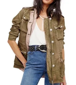 Free People Olive Green Arm Anorak Military Cargo Jacket Size Large thumbnail 1