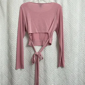 Victorias Secret Baby Light Pink Wrap Tie Crop Top‎ Ribbed Balletcore Size XL thumbnail 2
