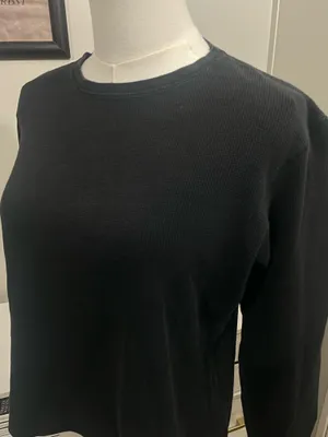 Ann Taylor LOFT Black Long-Sleeve Waffle Knit Top (M) thumbnail 3