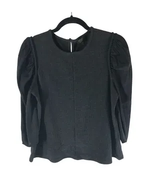 Current Air Black Textured Long Puff Sleeve Top XS Womens Cotton Blend thumbnail 1