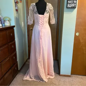 Light pink chiffon short sleeveMother of the Bride dress sequins appliqué size 6 thumbnail 3