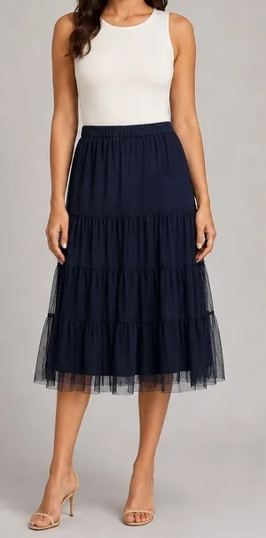 Soft Surroundings Tiered Mesh Midi Skirt Size‎ XS Black Ruffle Lined Flowy Goth thumbnail 1