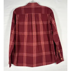 LL Bean Signature Womens‎ Small Burgundy Plaid Cotton Flannel Popover Shirt thumbnail 2