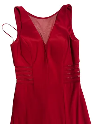 Morgan & Co. Red Sleeveless V-Neck Prom Gown with Front Slit thumbnail 2