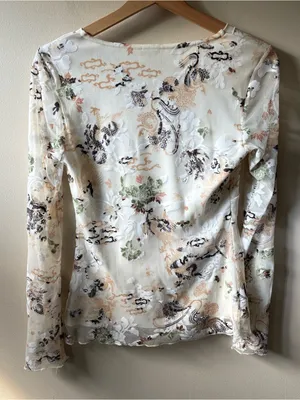 Wrapper Y2K White V-Neck Sheer Top thumbnail 5
