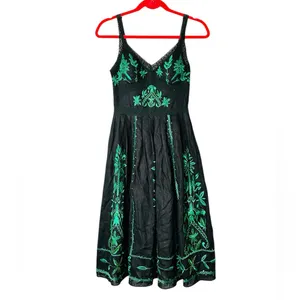 Vintage Sue Wong Linen Midi Dress Beaded Embroidery Summer Party Vacation thumbnail 2