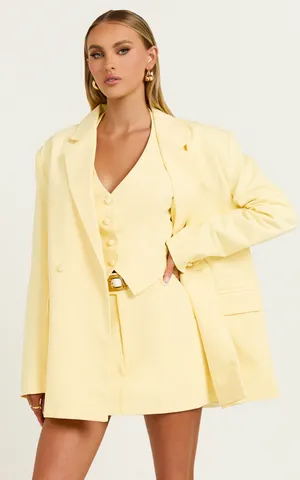 New Showpo Virginia Jacket Oversized Double Breasted Blazer Yellow MSRP $129 thumbnail 3