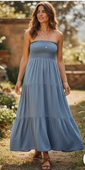 HAEOF Women's Boho 2-in-1 Blue Tiered Skirt Dress size Small thumbnail 1