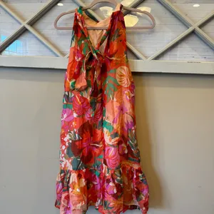 1. State Halter Neck Leaf Print Mini Dress Ruffle Hem‎ Tropical Art Spring XL thumbnail 5